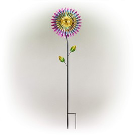 Alpine Corporation KIY336 Alpine Metal Wind Spinner Garden Stake Daisy Windspinner, Multicolor