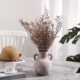 ROLLSCERAY Ceramic Vase, Rustic Farmhouse Vase with Handles, Terracotta Vases, 7.3 Inch Pottery Vases, Vintage Decorative Flower vase for Home Decor, Table, Living Room, Shelf Decor