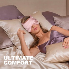 Pink Silk Sleep Masks for Women, 100% Blackout Pure Mulberry Silk Eye Mask for Sleeping Mask, Blindfold Sleep Masks Large Eye Covers Night Gifts for Women Men Kids