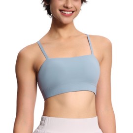 THE GYM PEOPLE Women's Adjustable Spaghetti Strap Sports Bras Wirefree Workout Tops with Removable Padded Denim Blue
