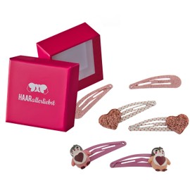 6 Hair Clips Hair Accessories with Penguin and Crystal Heart Design. Available in pink box of Love