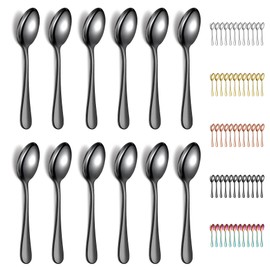 Evanda Black Teaspoon, 12 x 14 cm, Coffee Spoons Made of Titanium, Black Plated, Stainless Steel, Espresso Spoon, Dessert Spoon, Small Spoon, Cutlery for Tea, Coffee, Dessert, Dishwasher Safe