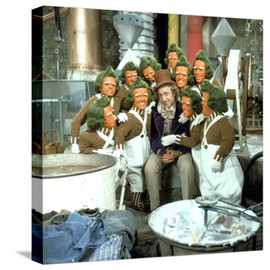 ART.COM Stretched Canvas Print Willy Wonka And The Chocolate Factory, Gene Wilder, Oompa-Loompas, 1971, 16" x 16"