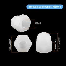 sourcing map M5x0.8 Acorn Cap Nuts, 100Pcs Nylon Dome Cap Head Acorn Nut Hardware Nuts for Bolt Cover, White