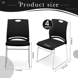 Suzile 4 Pack Stackable Waiting Room Chairs Stacking Church Guest Plastic Chairs with Sled Base for Conference Room Office Reception Dining Table Lobby Hospital Wedding Hotel (Black)