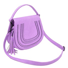 Premium Textured PU Leather Flap Saddle Crossbody Shoulder Bag, Purple