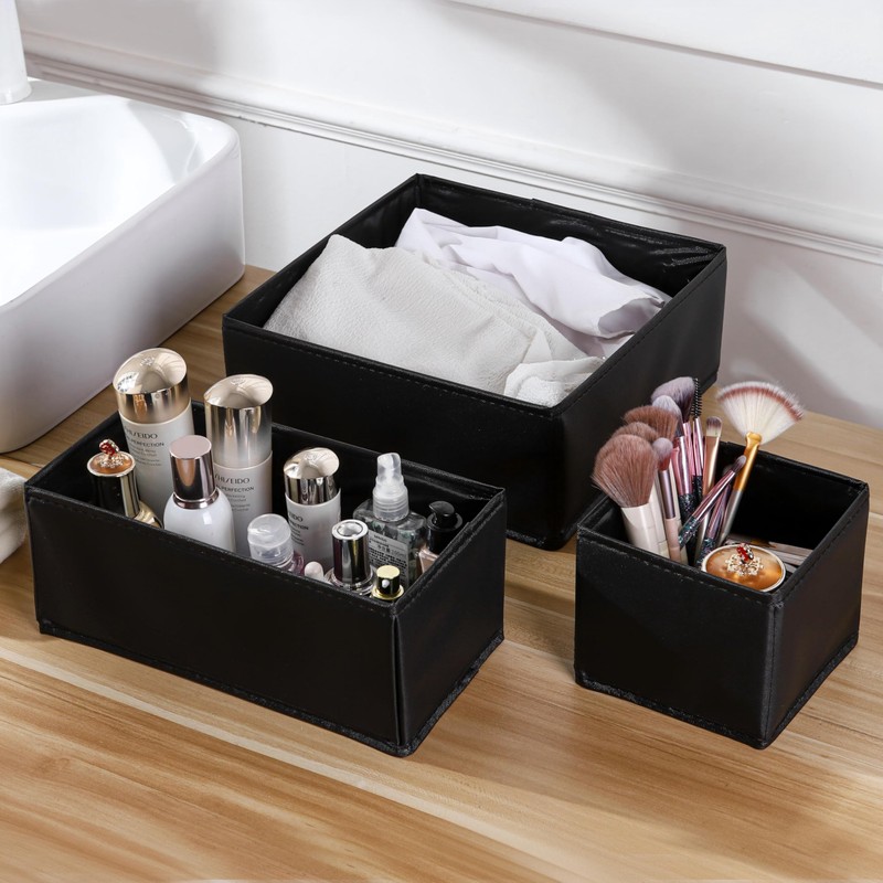 Leatherspaces Functional Drawer Organizer clothes， Faux Leather Dresser Organizer for
