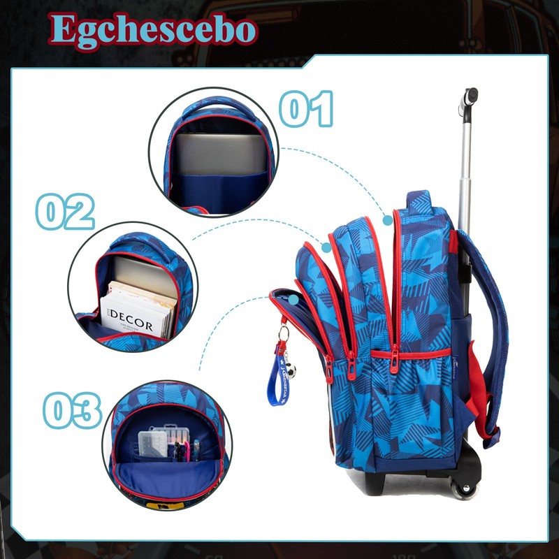 Kids Rolling Football Backpack for Boys Trolley Suitcases Luggage Travel