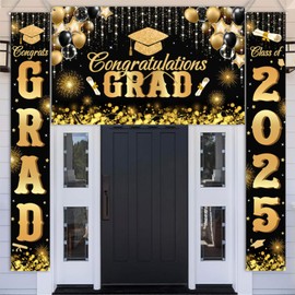AIBIIN Graduation Decorations Class of 2025 Graduation Party Decorations Black and Gold Congratulations Grad Decorations 2025 Graduation Party Supplies Decorations