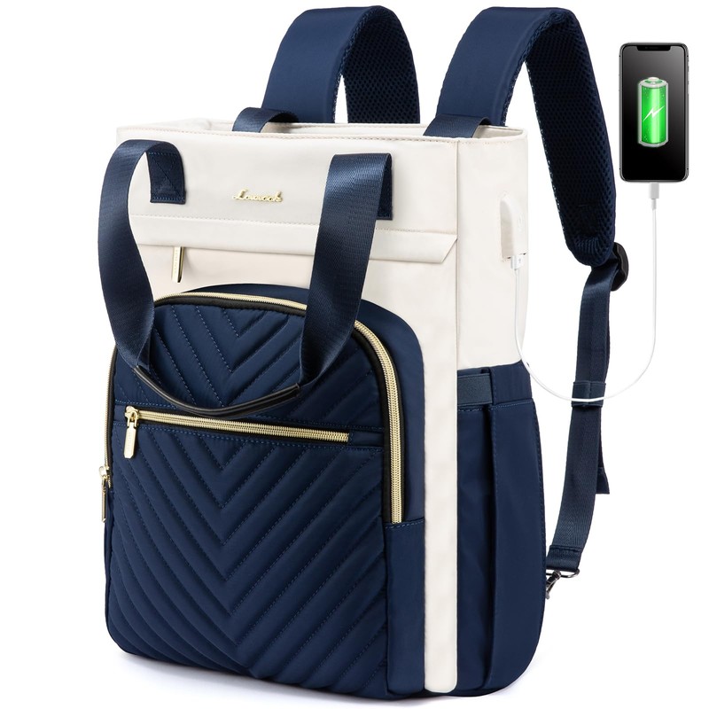 LOVEVOOK 2 in 1 Women's Handbag Backpack, Beige dark blue,