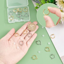 UNICRAFTALE 20Pcs 2 Colors 304 Stainless Steel Clip-on Earring Findings with Horizontal Loops and 20Pcs Comfort Silicone Pads Hoop Earring for Jewlery Making Golden Stainless Steel Color Hole 1.8mm