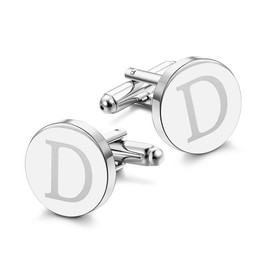 LOLIAS Cuff Links Mens Accessories Jewelry Classic Initial Cufflinks with Gift Box Silver Cufflinks,Letter D