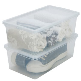 Simplify Storage Bins with Lids | Dimensions: 13.23"x 7.5"x 4.5" |6 Pack| Stackable | Nestable Bins | Great for Clothing | Books | Household Items | Shoes | Home Organization | Clear.