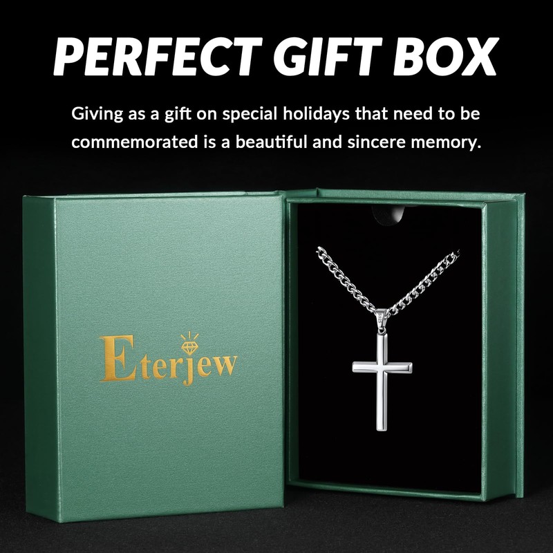 Eterjew S925 Sterling Silver Cross Necklace for Men Women 22