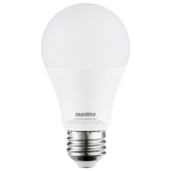Sunlite 80125 LED A19 Light Bulb, 9 Watts (60W Equivalent),