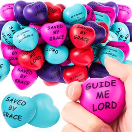 Tradder 36 Pcs Heart Stress Balls Appreciation Heart Shaped Foam Balls Motivational Stress Balls Relief Gifts Bulk for Kids Adults Wedding School Party (Bible)