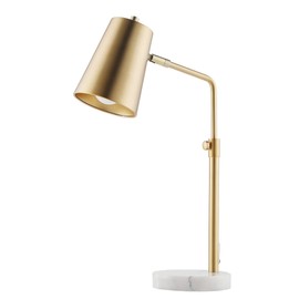 VONLUCE Gold Desk Lamp with LED Bulb Adjustable, Antique Brass Metal Table Lamp Marble Base, Mid Century Modern Reading Lamp Office, 20’’ Industrial Task Lamp Work Lamp for Reading Bedroom