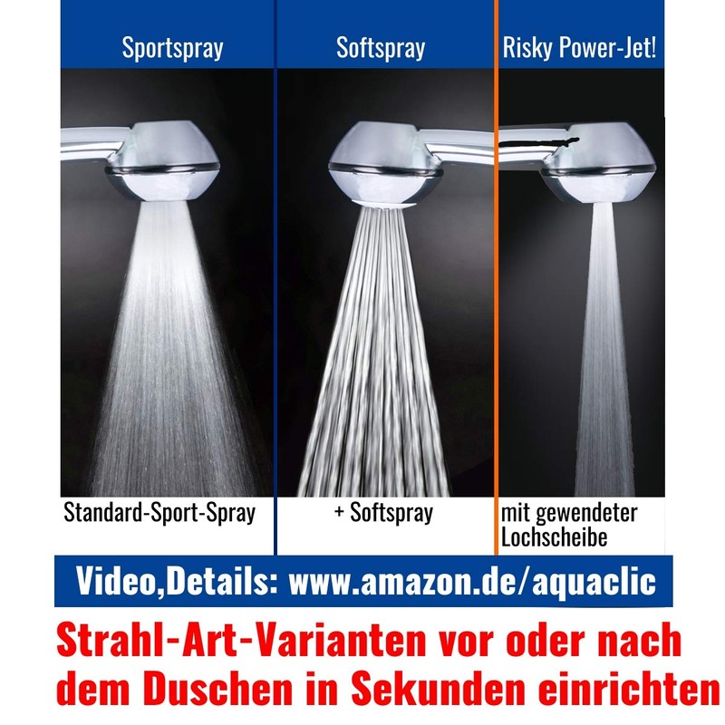Shower Head with Hose, 175 cm, Extra Strong, Anti-Limescale Premium