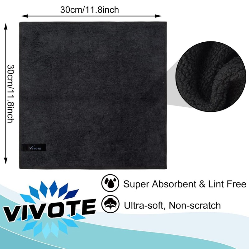 VIVOTE Black Microfibre Cloth Dish Cloth for Kitchen 9pack Cleaning