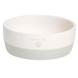 Pearhead Ceramic Paws Off Cat Bowl, Holds 12 oz, Whisker-Friendly Pet Dish for Food and Water, Heavy Non-Slip Base