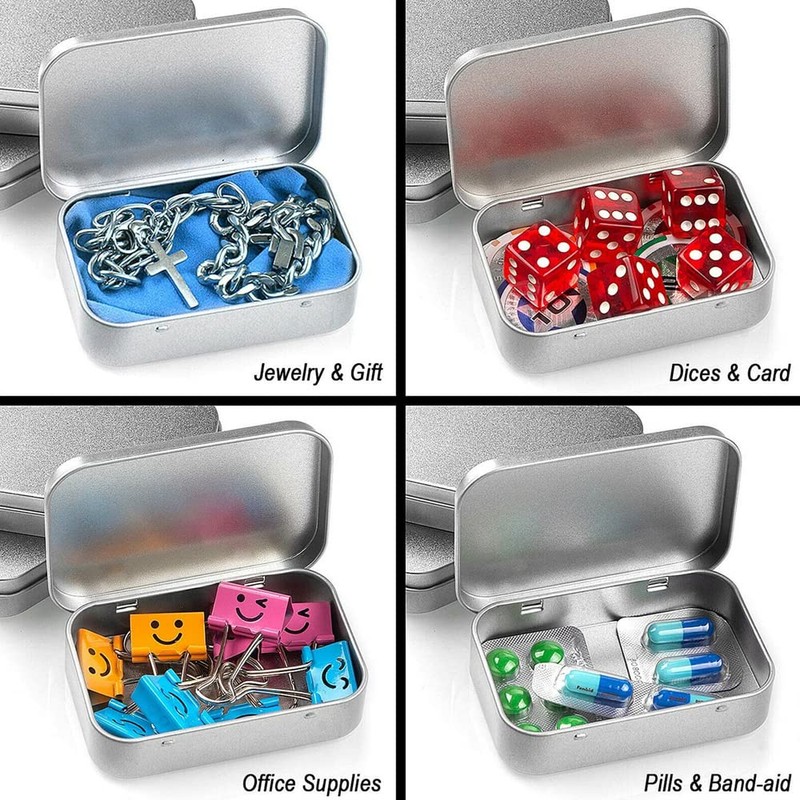 6X Metal Hinged Tin Box Container Blank Portable Small Storage