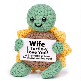 CheriGift Valentine's Day Gifts for Wife, Wife Birthday Gifts, Handmade Crochet Turtle with 'I Turtle-y Love You!' Card, Romantic Wedding Anniversary, Christmas or Valentine's Day Presents for Her