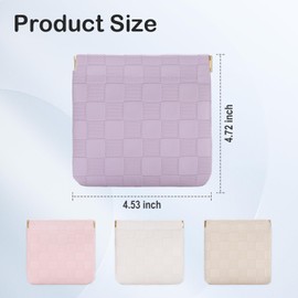 Sightor 2PCS Small Makeup Bag for Purse, Mini Cosmetic Bag Waterproof Pouch for Women, Checkered Purse Self-closing Coin Lipstick Small Leather Cosmetic Pouch (Pink, Purple)