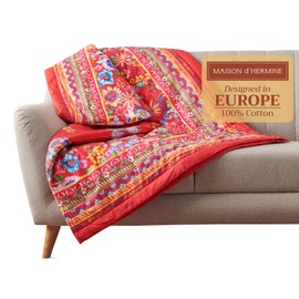 Maison d' Hermine Throw Blanket for Couch Lightweight Soft Warm Breathable Cotton Throw Blankets for Bed Girls Boys Women Men Gifts Sofa Travel Living Room Chair Bedding (60"x80", Happy Florals)