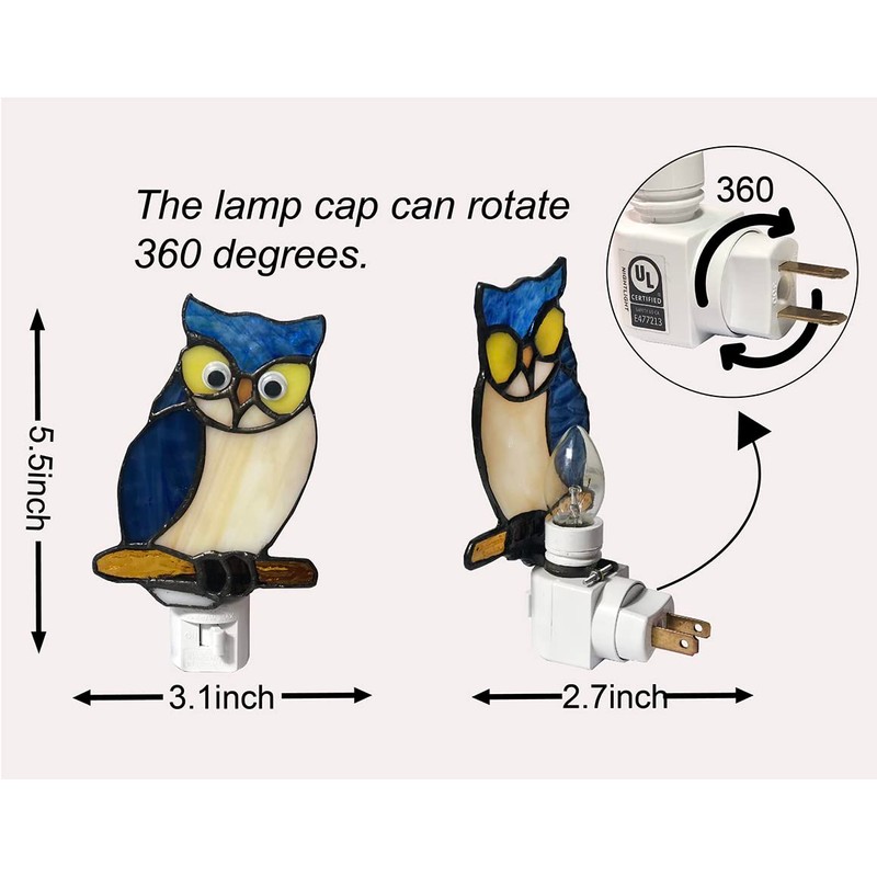 HUIMIEJU Colored Glass Owl Night Light, Children's Room Animal Night
