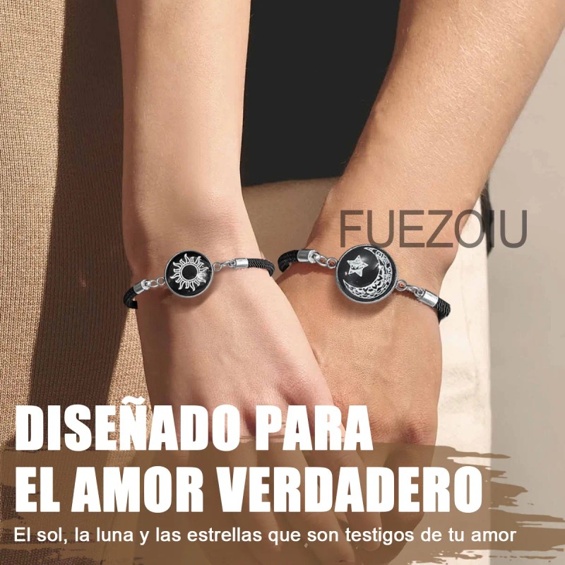 Fuezoiu 2pc Pulseras Para Parejas De Sol Y Luna Brilla