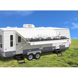 Leaveshade RV Awning Fabric Replacement Camper Trailer Awning Fabric Super Heavy Vinyl Coated Polyester 9'3''(Fit for 10' Awning)-Mountains (Custom Looking)