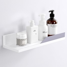 YOHOM White Floating Adhesive Bathroom Wall Storage Shelf No Drilling Display Ledge Organizer for Shower Caddy Kitchen Holder 14.96inch