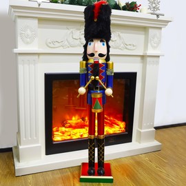 Joliyoou Christmas Nutcracker Figures, 36" H Wooden Nutcracker Soldier Drummer Ornaments, Large Size Xmas Nutcracker Welcome Centerpieces for Indoor Outdoor Floor Festival Decorations