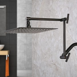Oil Rubbed Bronze Shower Arm Extension - 13'' Height & Range Adjustable, Locking Nuts, Universal Connector for Rain & Handheld Showers