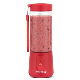 Holstein Housewares - USB Portable Blender, 16oz Personal Smoothie & Shake Maker with Rechargeable Battery, Type-C Fast Charging, Spill-Free Lid & Indicator Light - Red