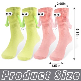 Hying 2 Pairs Funny Holding Hands Socks 3D Doll Magnetic Couple Socks Light Pink Green Crazy Hand Holding Sock for Women Men Family Friends Supplies