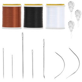 Heavy Duty Hand Sewing Needles Set, 7 Styles of Leather Hand Sewing Needles with 3 Pieces Needle Threaders and 3 Pack 150 Yards Nylon All Purpose Fly Tying Thread