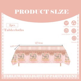 COSORO 2pcs Rose Gold Table Cloth, Happy 50th Birthday Table Decoration, 137 * 274cm Plastic Tablecloths for Her