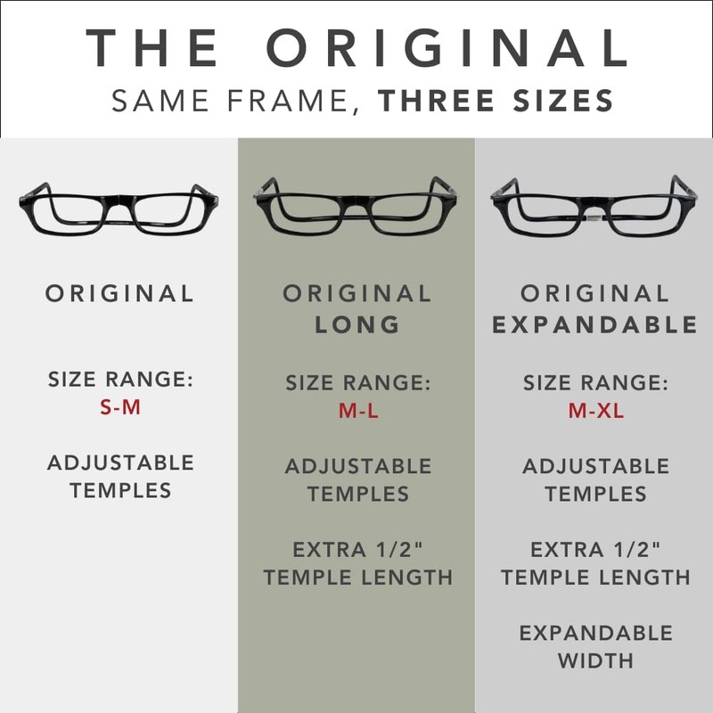 Clic Magnetic Reading Glasses, Adjustable Temple, Computer Readers, Original Expandable,