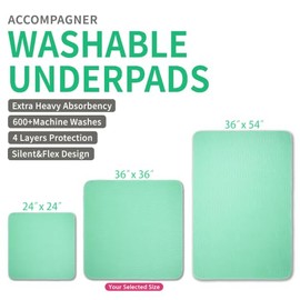 Accompagner Waterproof Reusable for Adults and Pets Washable Pee Pads for Dogs Changing Pad Large Dog Bed Size Adults Incontinence Bed Pads - Non-Slip Leak-Proof (Green, 4Pack-36" x36")
