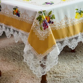 SUTAVIA Yellow Lemon Tablecloth Fruit Decor White Lace Farmhouse Tablecloths for Rectangle Table Waterproof Tablecloth Decoration for Home Picnic Kitchen Dining Room Holiday Party(Yellow, 60"x84")