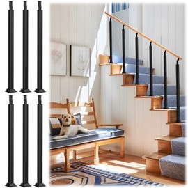 UFIZZY Indoor Railing Kits, 6 Pack Iron Square Stair Baluster Posts(35.43" Height) with 270°Adjustable Railing Spindles, Black Metal Posts for Deck, Balcony, Stair, Staircases, Indoor Decor