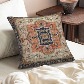 CALHogar Persian Pillow Cover Boho Pillow Cover Aztec Pillow Covers Burnt Orange Throw Pillows Terracotta Throw Pillow Cover Linen Decorative Pillow Cover Boho Living Room Decor 18 * 18 inches