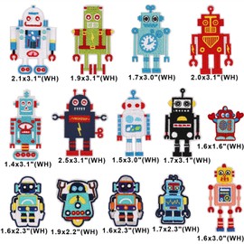 14pcs Cute Robot Iron on Patches Embroidered Motif Applique Decoration Sew On Patches Custom Patches for DIY Jeans, Jacket,Kid's Clothing, Bag, Backpack, Caps, Arts Craft Sew Making (Robot 14pcs)