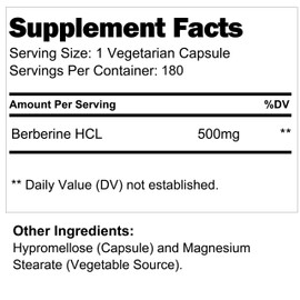 LongLifeNutri LongLifeNutri Berberine Supplement 500mg HCL Extract,180 Vegetarian Capsules, Made in USA, 1000mg Per Serving, Berberine Plus - Berberis Aristata Complex