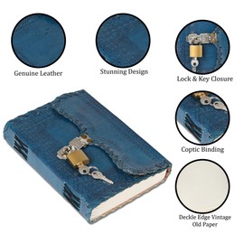 Natural Hub Handicrafts Leather Diary Journal with Lock Notepad Writing Book with Lock & Key Handmade Papers Designed for Home & Office, Vintage Antique Style Organizer Blank Notebook