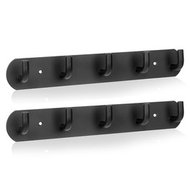 Maxzwell Black Wall Mount Coat Rack with 5 Hooks – Heavy-Duty Stainless Steel Hook Rail for Hanging Coats, Hats, Towels, Bags – Ideal for Entryway, Bathroom, Kitchen, Bedroom (Pack of 2)