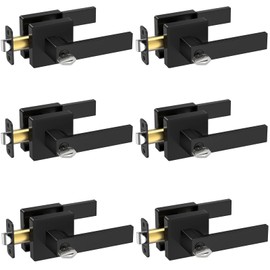 TICONN Matte Black Door Handle Heavy Duty, Reversible Square Door Lever for Bedroom, Bathroom, Rooms (Keyed Entry - Keyed Alike, 6 Pack)