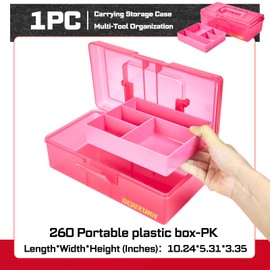 Geinxurn 260 Waterproof Small Storage Parts Organizer, Red Portable Plastic Box with Removable Dividers, Screwdriver Bit Set Box