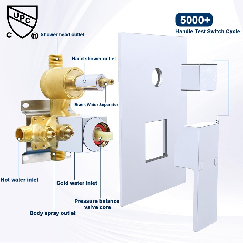 Solid Brass 3 Way Shower Diverter Valve, Drettyer Matte Black